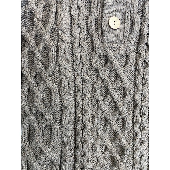 Peregrine Mens M Wool Cable Knit Fisherman Sweater Brown Button Neck England - Picture 6 of 8